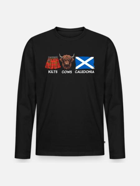 Kilts Cows Caledonia - Männer Premium Bio Langarmshirt - Schwarz