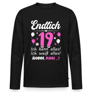 Enfin 19 ans, je peux tout faire, je sais tout - T-shirt manches longues Premium bio Homme - noir - Devant - Nico (187cm)