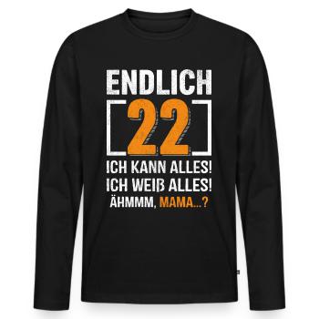 Endlich 22 Ich Kann Alles Ich Weiß Alles - Männer Premium Bio Langarmshirt - Schwarz - Vorne - Nico (187cm)