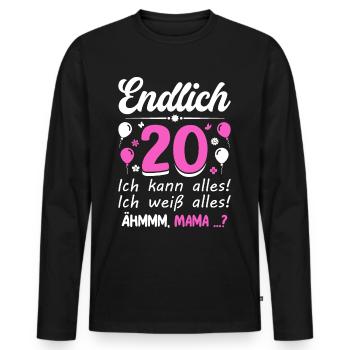 Endlich 20 Ich Kann Alles Ich Weiß Alles - Männer Premium Bio Langarmshirt - Schwarz - Vorne - Nico (187cm)