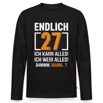 27 Anniversaire Je peux tout faire Je sais tout - T-shirt manches longues Premium bio Homme - noir - Devant - Nico (187cm)