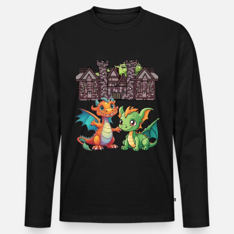 Mittelalter Drache Drachen - Männer Premium Bio Langarmshirt - Schwarz