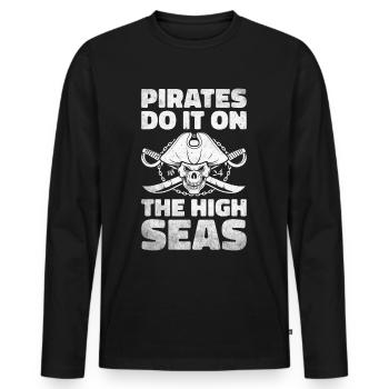 Pirat Totenkopf Freibeuter Piratenschiff - Männer Premium Bio Langarmshirt - Schwarz - Vorne - Nico (187cm)