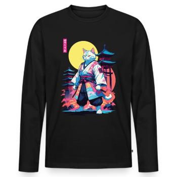 Conception esthétique Samurai Cat Vaporwave - T-shirt manches longues Premium bio Homme - noir - Devant - Nico (187cm)