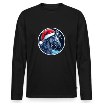 Weihnachten Pferd Weihnachtsmütze - Männer Premium Bio Langarmshirt - Schwarz - Vorne - Nico (187cm)