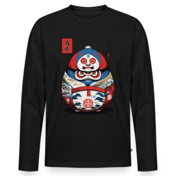 Japanischer Daruma Aesthetic Yokai Streetwear - Männer Premium Bio Langarmshirt - Schwarz - Vorne - Nico (187cm)