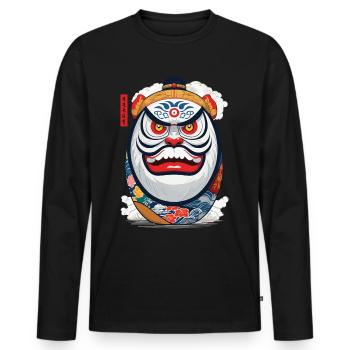 Japanischer Daruma Aesthetic Yokai Streetwear - Männer Premium Bio Langarmshirt - Schwarz - Vorne - Nico (187cm)