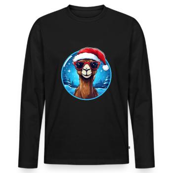 Kamel Weihnachten Weihnachtsmütze - Männer Premium Bio Langarmshirt - Schwarz - Vorne - Nico (187cm)