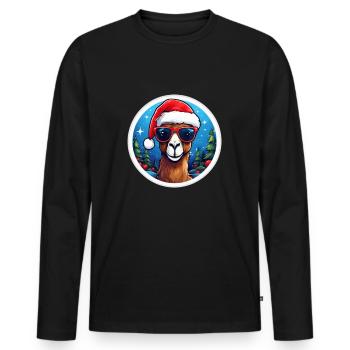 Kamel Weihnachten Weihnachtsmütze - Männer Premium Bio Langarmshirt - Schwarz - Vorne - Nico (187cm)