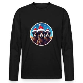 Kamel Weihnachten - Männer Premium Bio Langarmshirt - Schwarz - Vorne - Nico (187cm)
