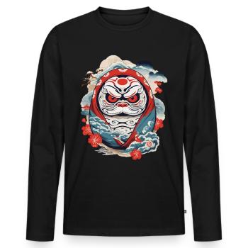 Japanischer Daruma Aesthetic Yokai Vintage - Männer Premium Bio Langarmshirt - Schwarz - Vorne - Nico (187cm)
