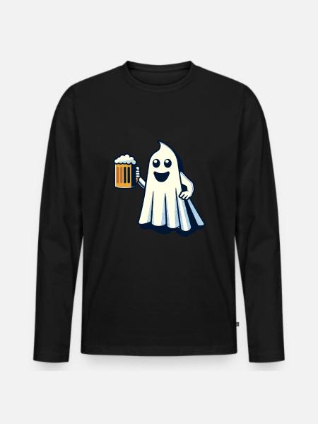 Funny Boozing Ghost Halloween Party - Men's Premium Organic Long Sleeve Shirt - black