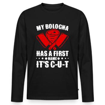 Boucherie, boucherie, boucherie, boucherie - T-shirt manches longues Premium bio Homme - noir - Devant - Nico (187cm)