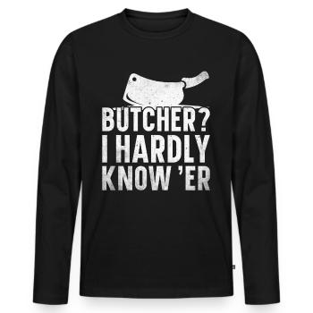Boucherie, boucherie, boucherie, boucherie - T-shirt manches longues Premium bio Homme - noir - Devant - Nico (187cm)