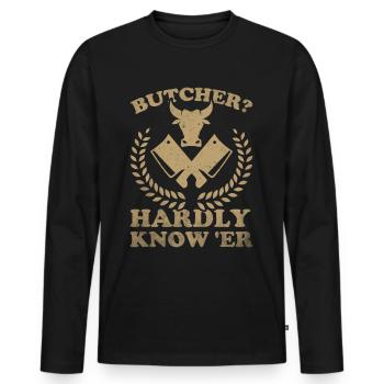 Boucherie, boucherie, boucherie, boucherie - T-shirt manches longues Premium bio Homme - noir - Devant - Nico (187cm)
