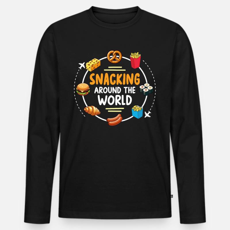 Snacking Around The World - Männer Premium Bio Langarmshirt - Schwarz