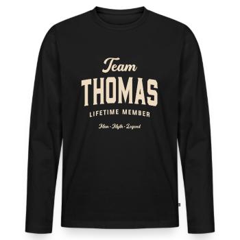 Team Thomas Lifetime Member Name Thomas - Men's Premium Organic Long Sleeve Shirt - black - Front - Nico (187cm)