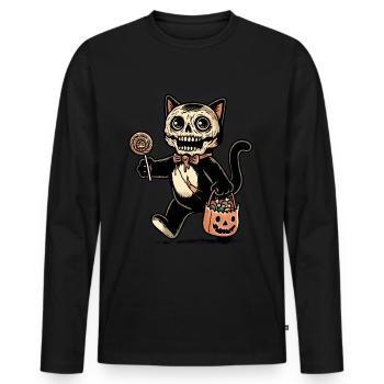 Chat zombie effrayant Trick Or Treat - T-shirt manches longues Premium bio Homme - noir - Devant - Nico (187cm)