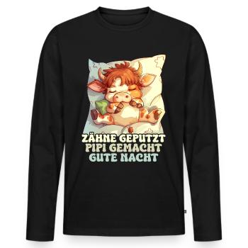 Teeth Brushed Good Night Sweet Cow Sleep Shirt - Men's Premium Organic Long Sleeve Shirt - black - Front - Nico (187cm)