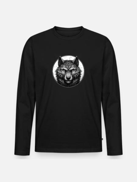 Wolf Face Portrait - Männer Premium Bio Langarmshirt - Schwarz