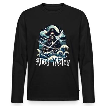 Ahoy Matey - Talk Like a Pirate - T-shirt manches longues Premium bio Homme - noir - Devant - Nico (187cm)