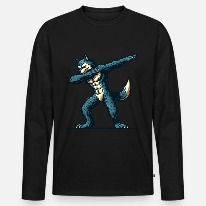 Dabbender Werwolf Lustiges Dabbing Design - Männer Premium Bio Langarmshirt - Schwarz