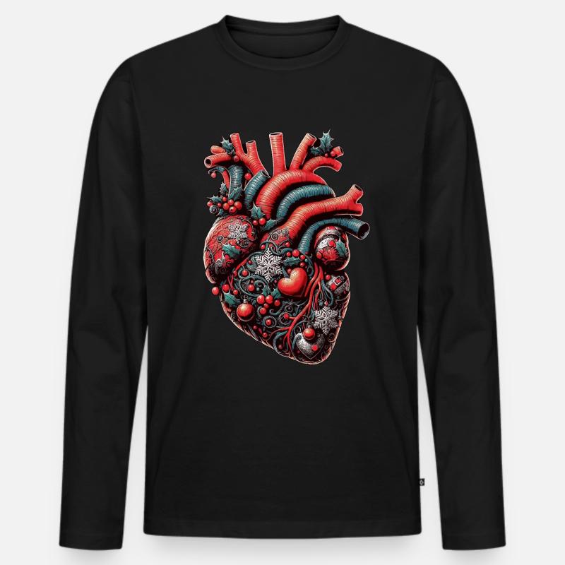 Weihnachten Anatomisches Herz - Männer Premium Bio Langarmshirt - Schwarz
