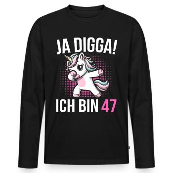 Cadeau Licorne Femme 47e Anniversaire - T-shirt manches longues Premium bio Homme - noir - Devant - Nico (187cm)
