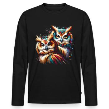 Eule Kunst Geschenk Geburtstag - Männer Premium Bio Langarmshirt - Schwarz - Vorne - Nico (187cm)