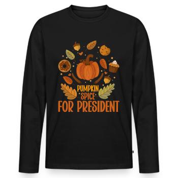 Citrouille Épices Latte Automne Halloween Citrouille Épices Épices - T-shirt manches longues Premium bio Homme - noir - Devant - Nico (187cm)