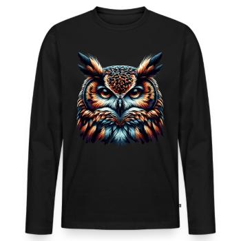 Eule Kunst Geschenk Geburtstag - Männer Premium Bio Langarmshirt - Schwarz - Vorne - Nico (187cm)