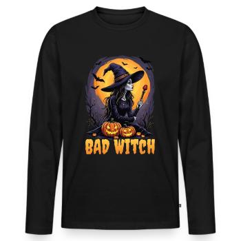 Costume de sorcière d’Halloween Balai de sorcière - T-shirt manches longues Premium bio Homme - noir - Devant - Nico (187cm)