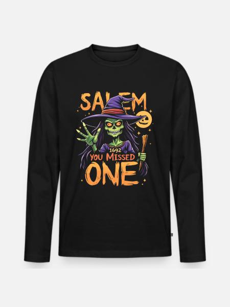 Halloween heks kostume heksekost - Premium økologisk langærmet T-shirt til mænd - sort