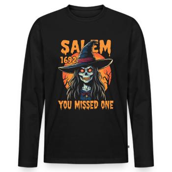 Costume de sorcière d’Halloween Balai de sorcière - T-shirt manches longues Premium bio Homme - noir - Devant - Nico (187cm)