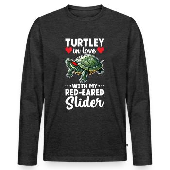 Tortue Tortue à oreilles rouges - T-shirt manches longues Premium bio Homme - anthracite chiné - Devant - Nico (187cm)