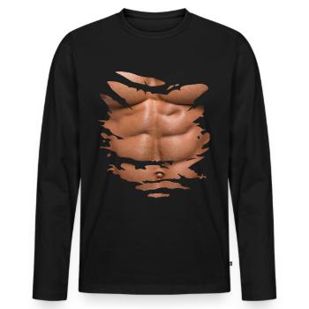 Chest Six Pack Abs Out of Ripped - Men's Premium Organic Long Sleeve Shirt - black - Front - Nico (187cm)