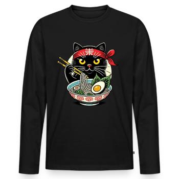Cat, Ramen, Japanese Noodles, Funny Kawaii - Men's Premium Organic Long Sleeve Shirt - black - Front - Nico (187cm)