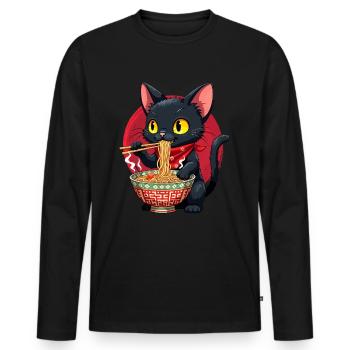 Cat, Ramen, Japanese Noodles, Funny Kawaii - Men's Premium Organic Long Sleeve Shirt - black - Front - Nico (187cm)