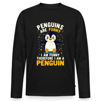 Pingouin, Drôle, Les pingouins sont drôles, Pingouin - T-shirt manches longues Premium bio Homme - noir - Devant - Nico (187cm)