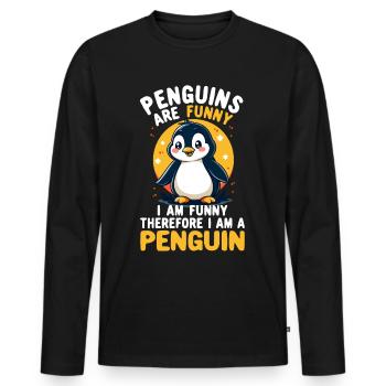 Pinguin, Lustig, Pinguine sind lustig, Pinguin - Männer Premium Bio Langarmshirt - Schwarz - Vorne - Nico (187cm)