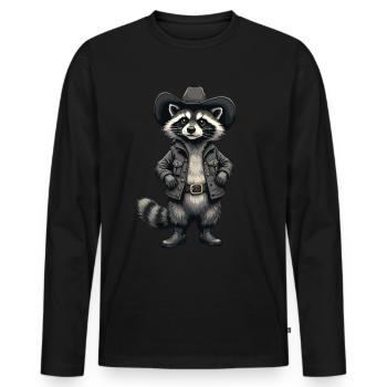 Raton laveur, Cow-boy, Western, Pays - T-shirt manches longues Premium bio Homme - noir - Devant - Nico (187cm)