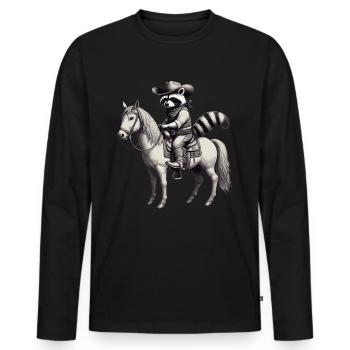 Raton laveur, Cow-boy, Western, Pays, Cheval - T-shirt manches longues Premium bio Homme - noir - Devant - Nico (187cm)