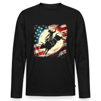 Rodeo, Cowboy, Western, Bulle, Stier, USA Flagge - Männer Premium Bio Langarmshirt - Schwarz - Vorne - Nico (187cm)