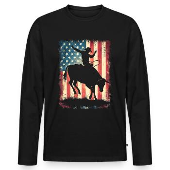 Rodeo, Cowboy, Western, Bulle, Stier, USA Flagge - Männer Premium Bio Langarmshirt - Schwarz - Vorne - Nico (187cm)