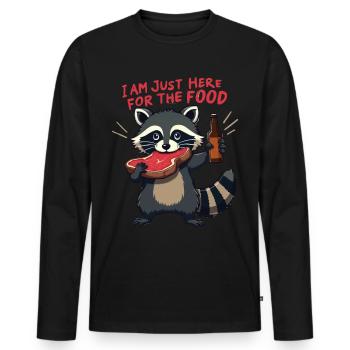 Waschbär Ich bin hier fürs Essen & Bier - Männer Premium Bio Langarmshirt - Schwarz - Vorne - Nico (187cm)