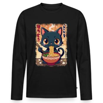 Cat, Ramen, Japanese Noodles, Funny Kawaii - Men's Premium Organic Long Sleeve Shirt - black - Front - Nico (187cm)