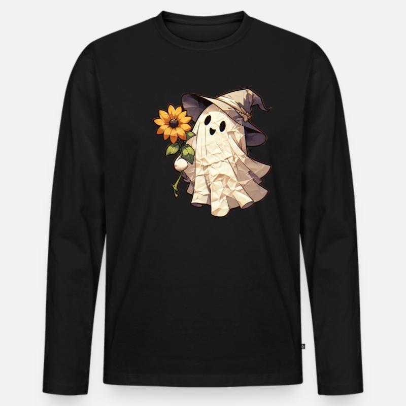 Papiergeist mit Sonnenblumen - Männer Premium Bio Langarmshirt - Schwarz