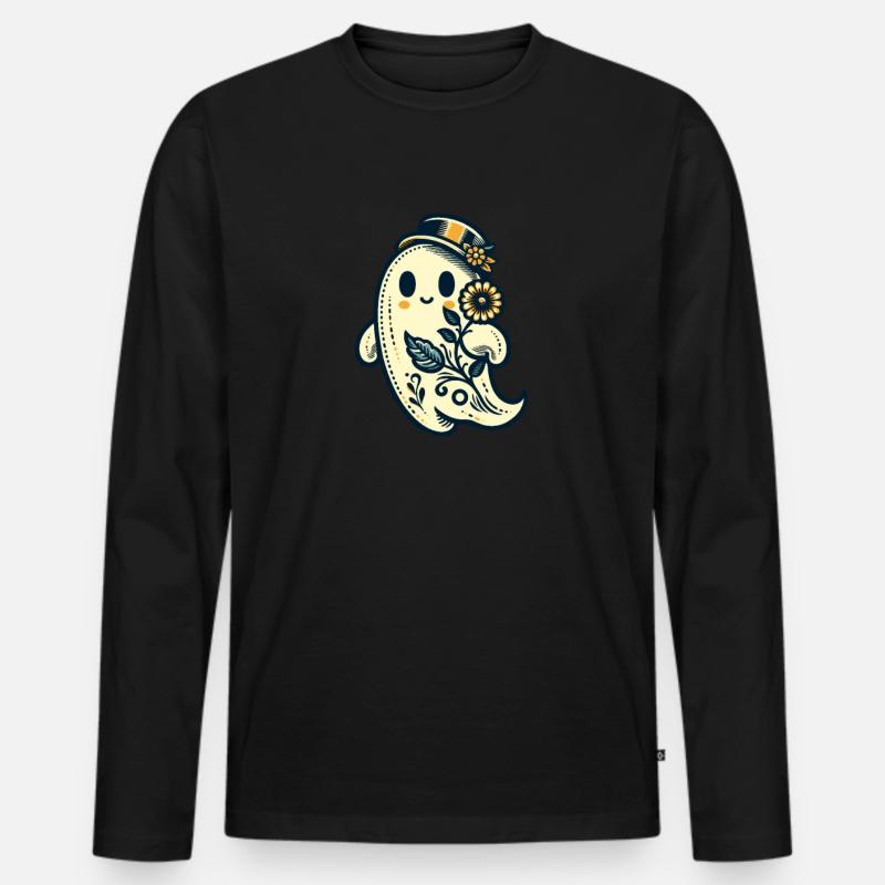 Floraler Geist mit Hut - Männer Premium Bio Langarmshirt - Schwarz