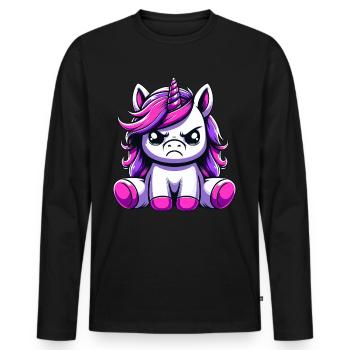 Cute Unicorn Annoyed - Men's Premium Organic Long Sleeve Shirt - black - Front - Nico (187cm)