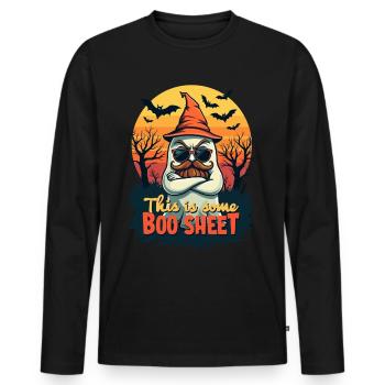 Fête d’Halloween, fantôme, c’est une feuille de boo - T-shirt manches longues Premium bio Homme - noir - Devant - Nico (187cm)
